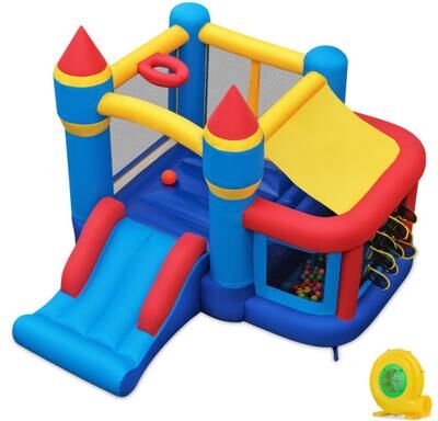 Costway Inflatable Bounce House for Kids with Ocean Ball Football and Basketball for Birthday Party Carnival