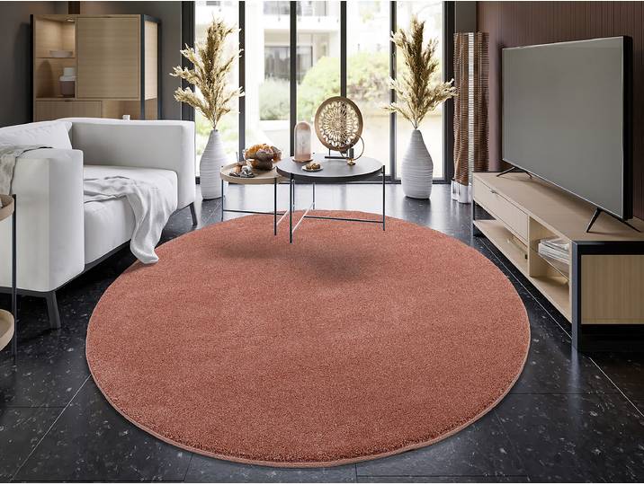 Kurzflorteppich Moss Mono rund Rot/Rot Ø 240cm Polypropylen