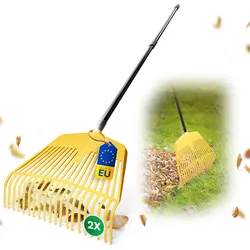 Novatool 2X Laubbesen mit Teleskop-Stiel bis 152cm , 2 in 1 Kombigerät , Laubbesen und Laubgabel mit 20 Kunststoff-Zinken , Arbeitsbreite 45cm , Laubrechen , Gartenbesen , Rasenrechen , Harke , Gartengerät