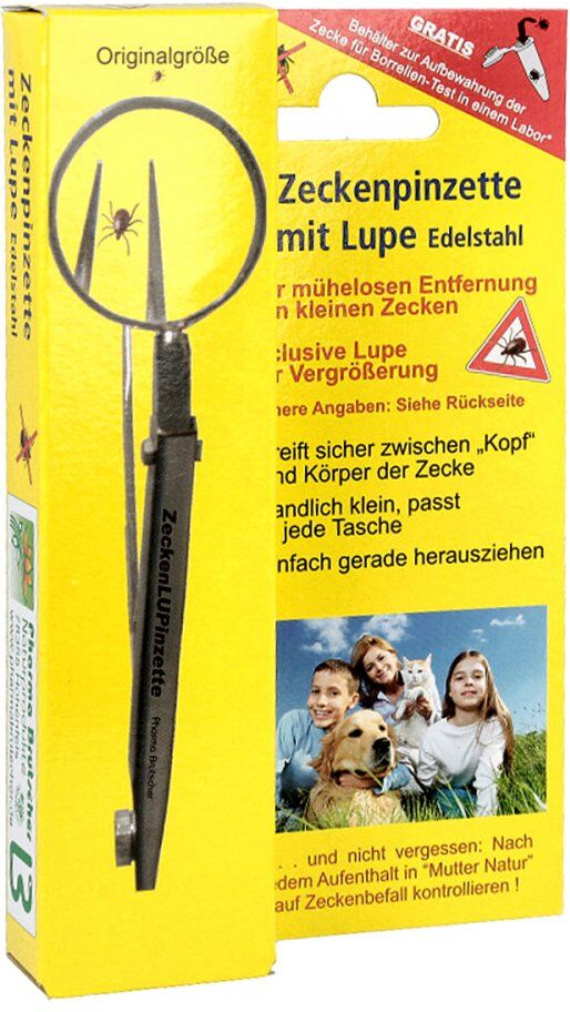 Zeckenpinzette Chirurgenstahl mit Lupe