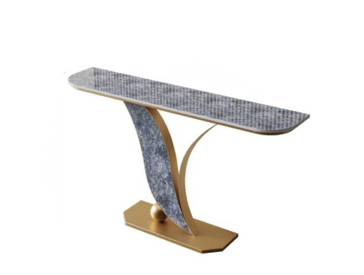 Konsolentisch, Schmaler Flurtisch Mit Sintersteinplatte & Metallgestell Robuste Sintersteinplatte, Stabiler Metallrahmen, Schmales Design, Pflegeleicht, Vielseitig(GoldC,80cmW*30cmD*80cmH)