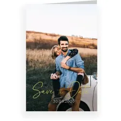 Save The Date Karte: Goldene Schrift mit Fotos