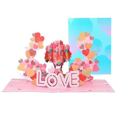 3D Liebe Herz Pop-Up-Karte pinke Geschenke Verlobungen Ehefrau Freund Ehemann Freundin 1 Karte 1 Umschlag