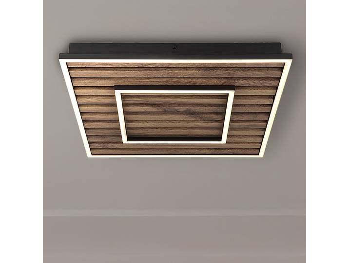 LED-Deckenleuchte Woody Typ A 30 x 6 x 30cm Schwarz/Braun Kunststoffart: Acrylglas Material: Holzwerkstoff, Metall, Kunststoff Metallart: Eisen