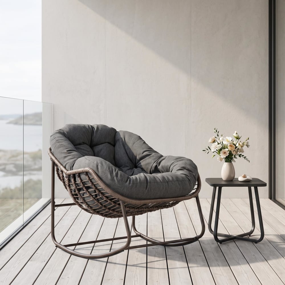 Meubles Cosy Sillón huevo de ratán extragrande para patio, int./ext., gris oscuro