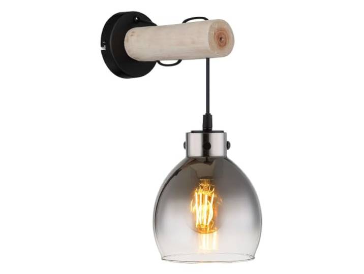 Wandleuchte Wandlampe Wohnzimmerlampe Rauchglas Schwarz Holz E27 H 33 cm