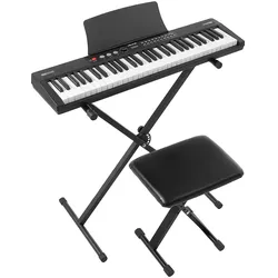VEVOR Digitalpiano 61 Tasten Halbgewichtet E-Piano mit Ständer Klavierhocker, 128 Klänge, 128 Rhythmen, HiFi-Stereolautsprecher, 3,5-mm-Kopfhörerbuchse, Sustain-Pedal, USB/MIDI und Notenablage