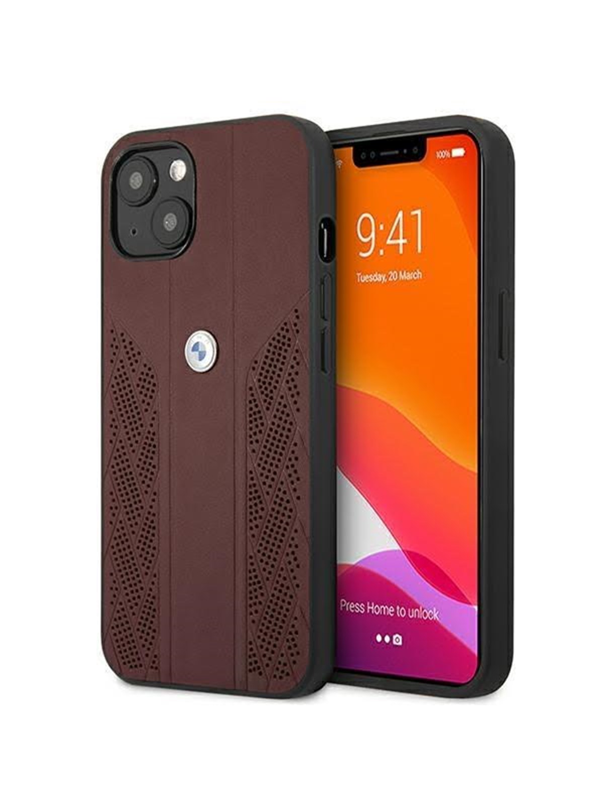BMW Leather Curve Perforate Case for iPhone 13 mini - Red