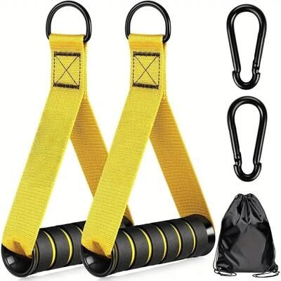 Smart Shopping Spot Heavy Duty Cable Machine Handles With D Ring Hooks For Gym Cable Systems & Resistance Bands yellow