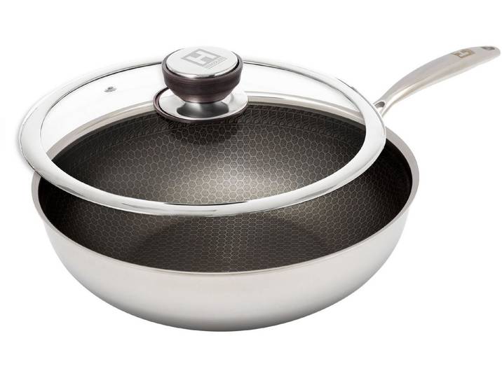 HENSSLERS Wok HENSSLERS Edelstahl Wok inkl. Glasdeckel, Ø 28 cm, Edelstahl (2-tlg), Wokpfanne für die asiatische Küche