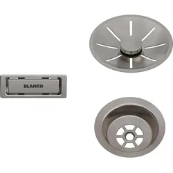 Blanco, Zubehör Sanitärinstallation, Ablauf- und Überlaufset für Einzelbecken satin platinum