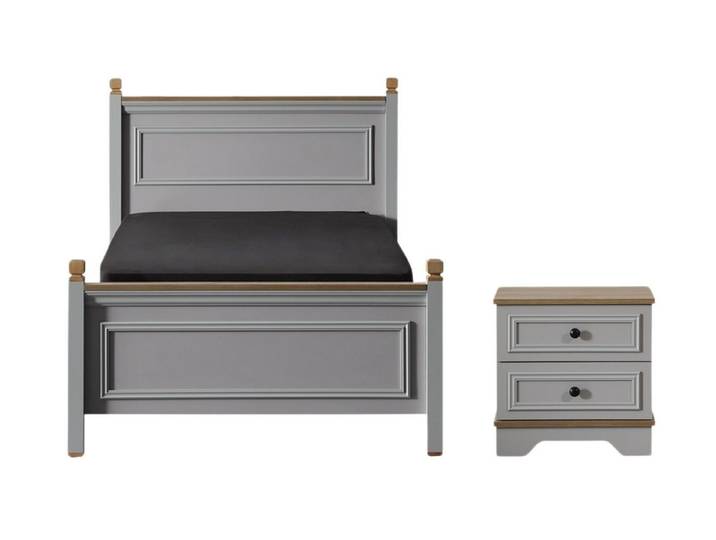 Villa Möbel Jugendzimmer-Set Virella, (Jugendzimmer-Set, 2-tlg., Bett mit Kopfteil und 1 x Nachttisch), Bett Schreibtisch Regal Schrank mit grauer Front und Ordnung