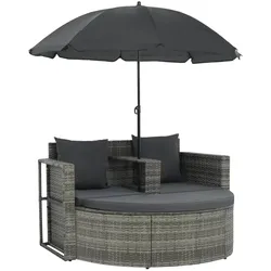 vidaXL Gartenbett mit Sonnenschirm Grau Poly Rattan