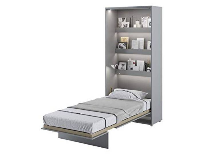 Schrankbett Bed Concept, Wandklappbett mit Lattenrost, V-Bett, Wandbett Bettschrank Schrank mit integriertem Klappbett Funktionsbett (BC-03, 90 x 200 cm, Grau/Grau, Vertical)