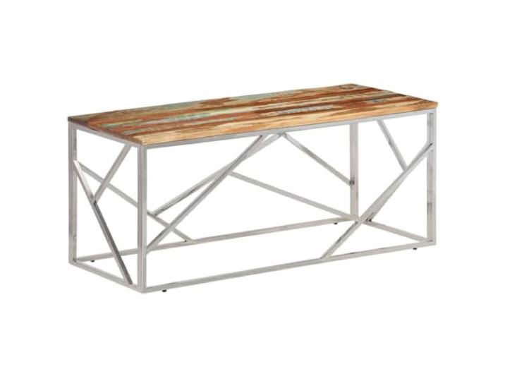 HKLGBVCR Couchtisch aus recyceltem Holz und silberfarbenem Edelstahl