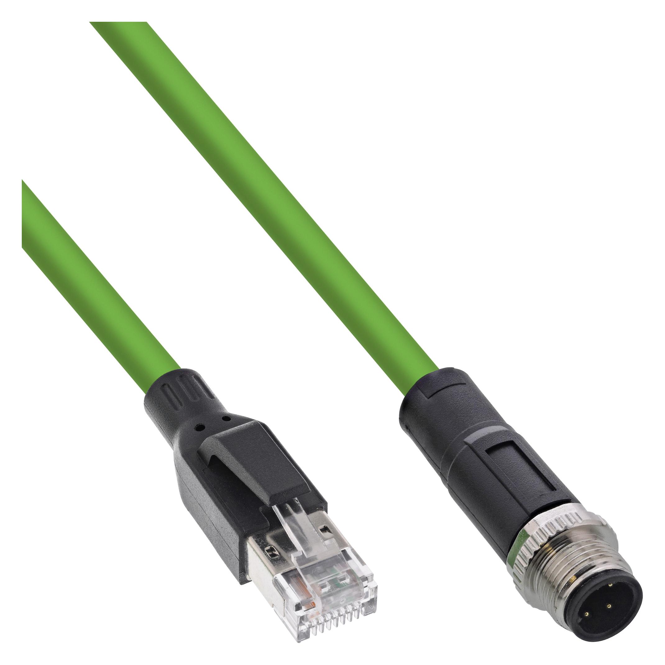 InLine Industrie Netzwerkkabel, M12 4-pin D-kodiert Stecker zu RJ45 Stecker, PUR, 1m (SF/UTP, CAT5e, 1 m) (40401)