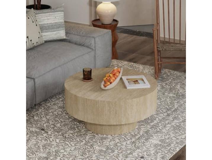 LOVEHOUGES Moderner runder Couchtisch aus Holz in Trommelform Moderner Couchtisch im Mid-Century-Stil mit Sockel, einfach zu montieren, trommelförmiger Couchtisch, für Wohnzimmer