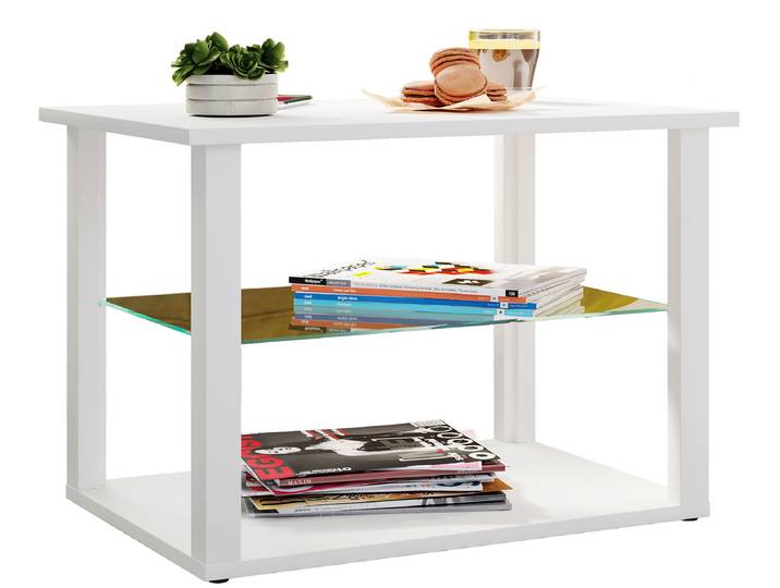 Couchtisch VCM Holz Sofatisch Couchtisch Glas Tisch Wanilo M , weiß, B:65cm T:45cm, Tische, Eckige Couchtische Couchtisch