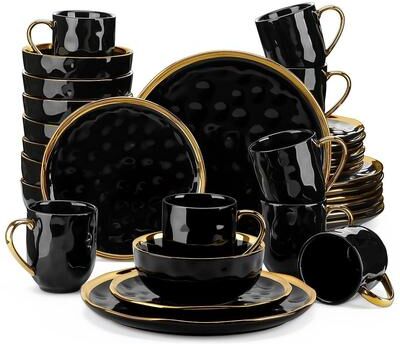LOVECASA Gold Aura Glossy Porcelain Dinnerware Set