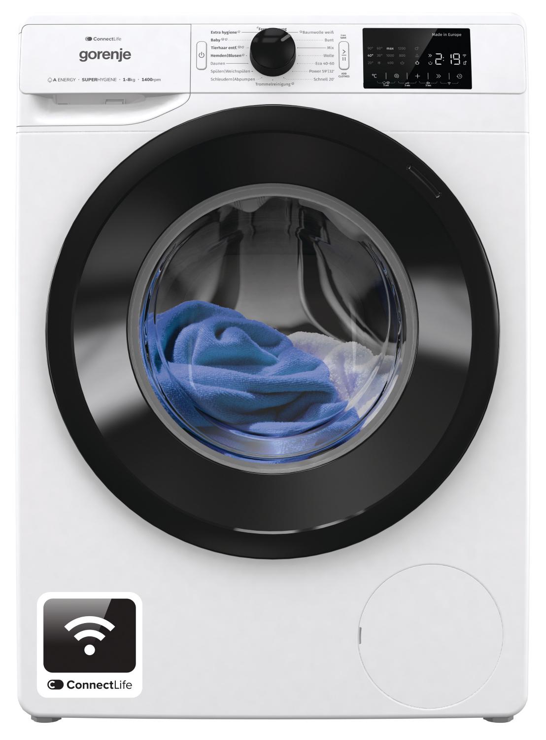 Gorenje WPNEI84A1TS Waschmaschine, 8kg, 1400 U/min., Dampffunktion, 15 Progamme, WaveActive Trommel, ConnectLife WIFI