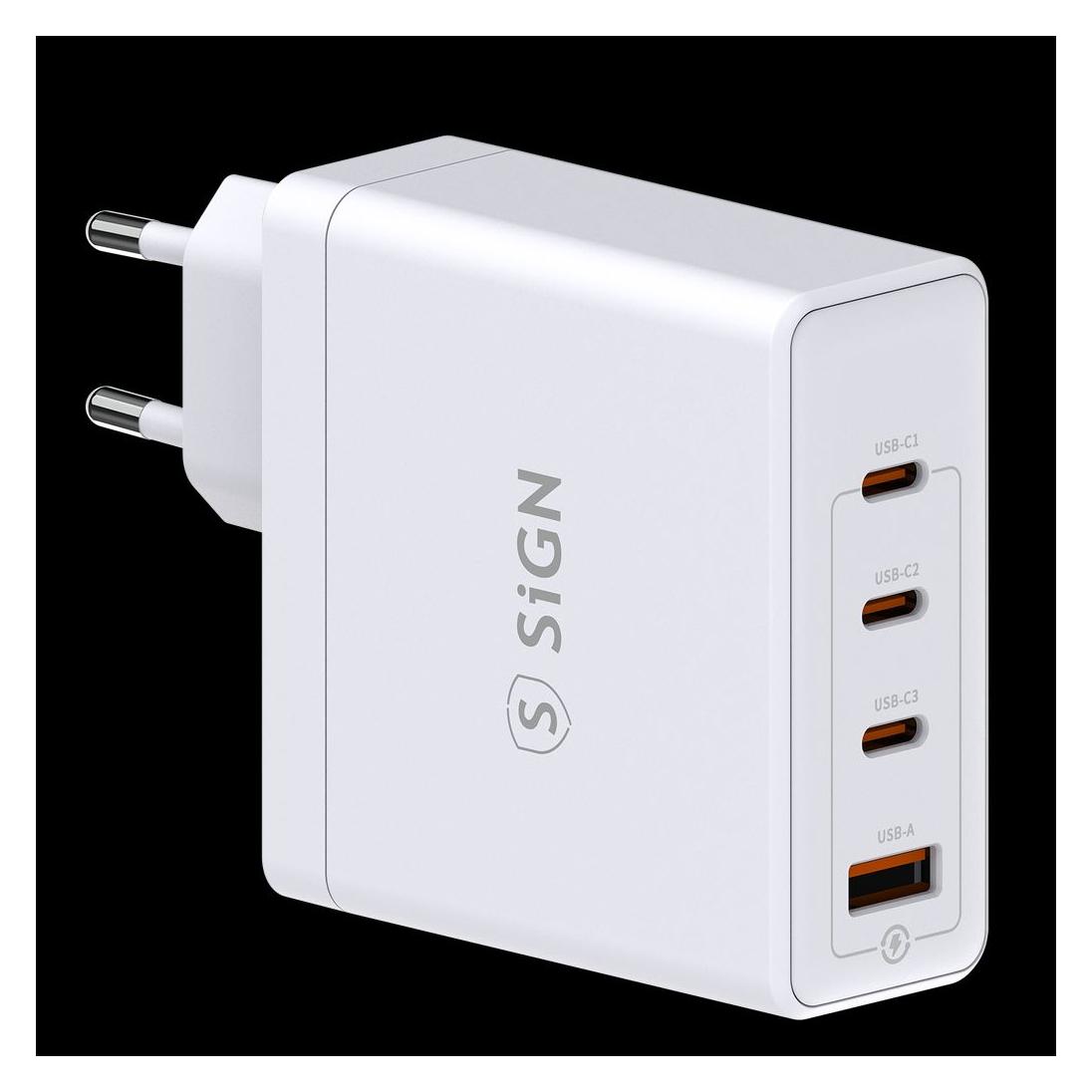 SIGN Fast Wall Charger 140W 3x USB-C / 1x USB-A - White (140 W) (SN-140W)