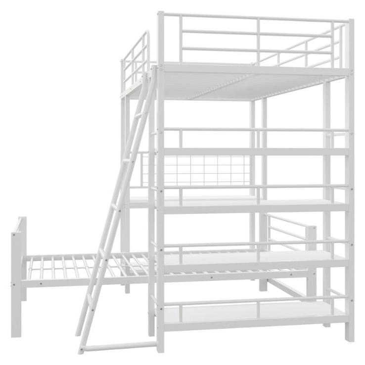 Hochbett 90x200 cm - Weißes Metallhochbett mit Stauraumablagen - Platzsparendes Kinderbett