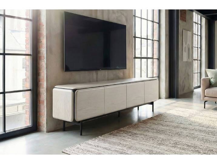 KAWOLA Lowboard AVRIL modernes TV-Board, viel Stauraum, 4 Türen Eiche grau, TV-Kommode stehend