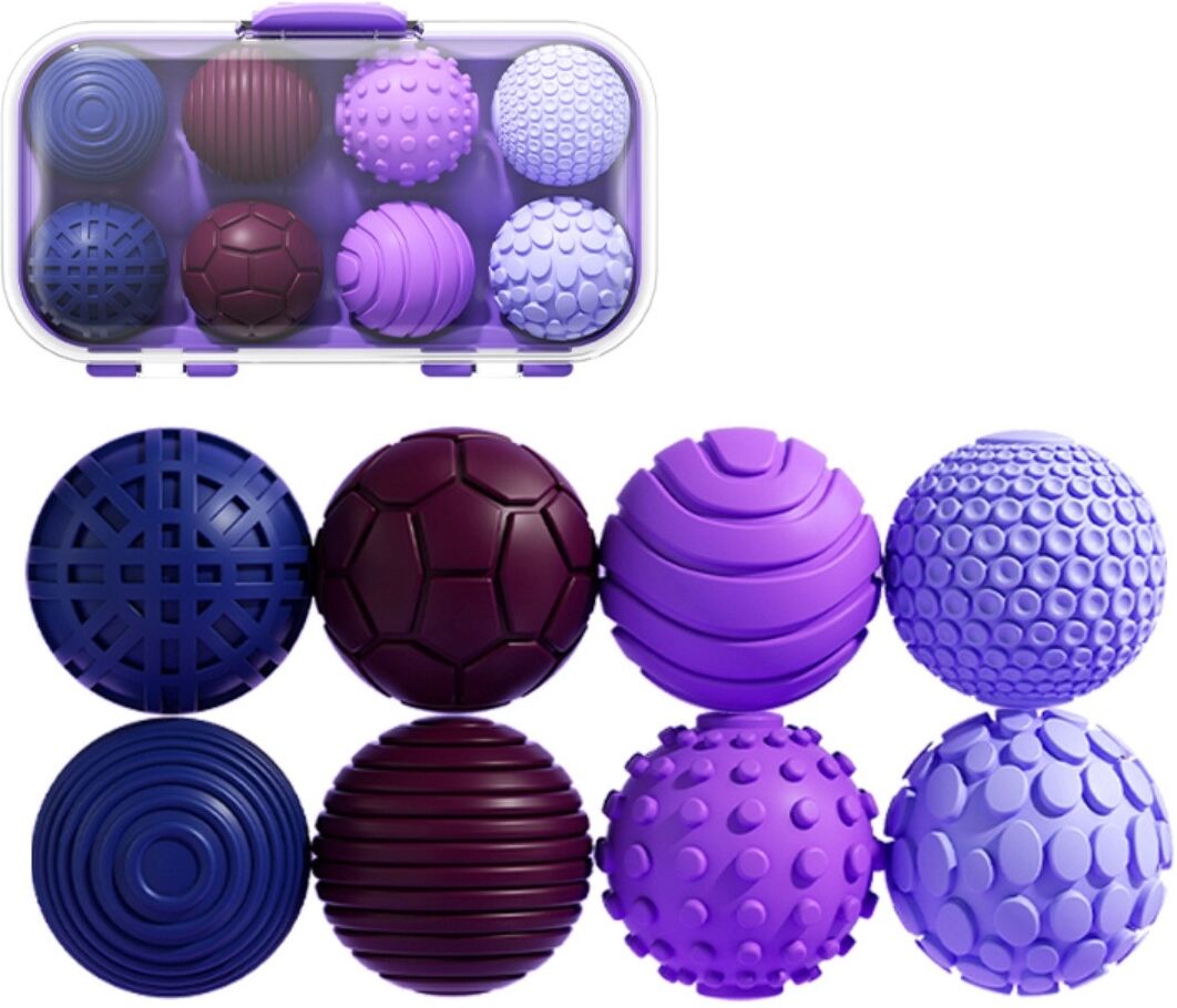 INF Magnetische Sensorik-Bälle 8er-Pack – Strukturierte Fidget-Kugeln mit Neodym-Magneten, verschleißbeständiges PVC, tragbar Violett