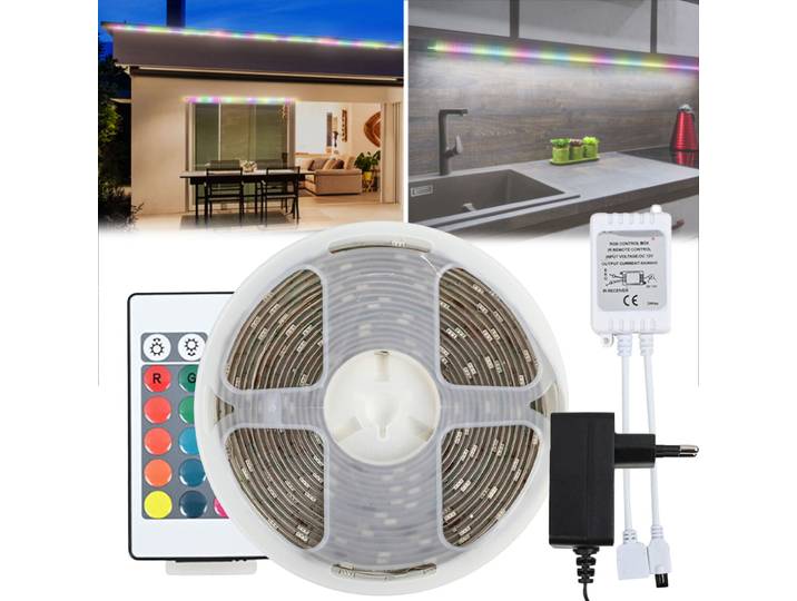 LED Streifen für Drinnen und Draussen, RGB, 5 m, IP65, mit 4 Lichteffekten