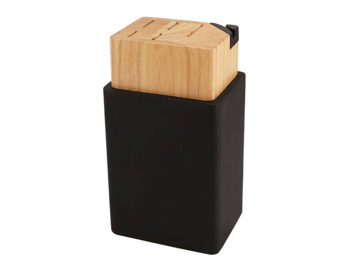 Messer-Block mit schwarzem Sockel und Messerschleifer