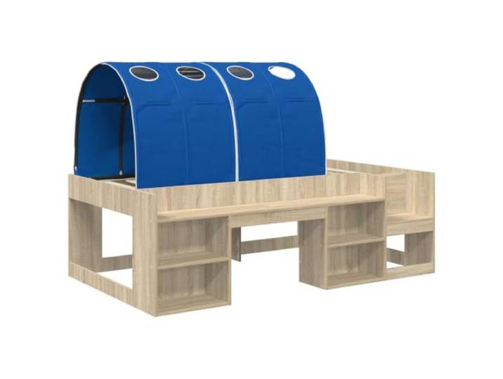 SKTQYQO Bett mit 3 Teilen Sonoma Eiche und Blau Holztechnik Mit Leiter, platzsparendes Design, inklusive Leisten, 203 x 127 x 65 cm