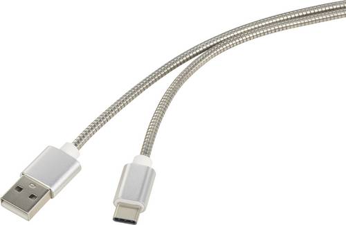 Renkforce USB-Kabel USB 2.0 USB-A Stecker, USB-C Stecker 1.00m Silber Kabelmantel aus rostfreiem Stahl RF-4888671