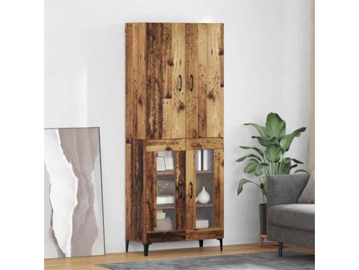 HEFZGDB Modernes Highboard mit wandmontiertem Design und Altholz Optik - Schlankes Highboard aus Holzwerkstoff mit viel Stauraum als platzsparendes Möbelstück