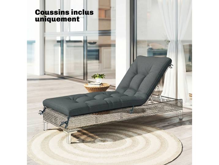 Outsunny Coussin Palette 198x65x13cm Gris Foncé Amovible