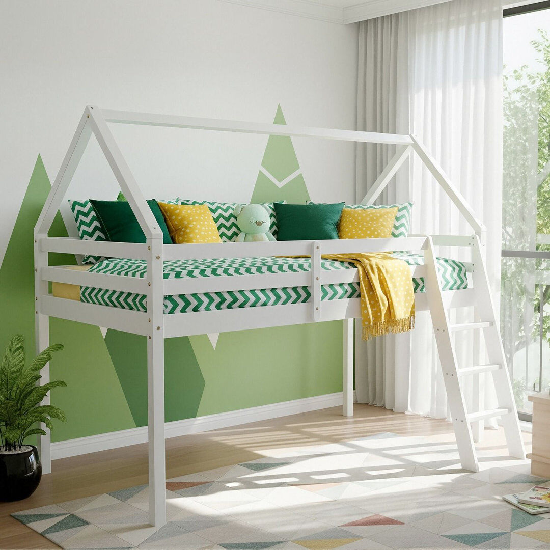 Isabelle & Max Single (3') Mid Sleepers Bed Frame with Built-in Ladder Included White