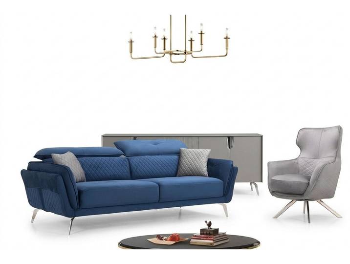 JVmoebel Polstergarnitur Elegante blaue Sofaecke mit Designer-Sessel und Polsterung, (2-tlg., Sofa 3-Sitzer/Sessel), Made in Europa