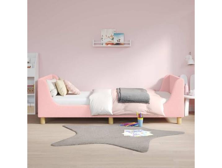 RJPLMFV Bettgestell für Kinder, 80 x 200 cm, mit Kopfteil Holzwerkstoff, gekräuseltes Gewebe, feste Lattenroste, einfache Montage