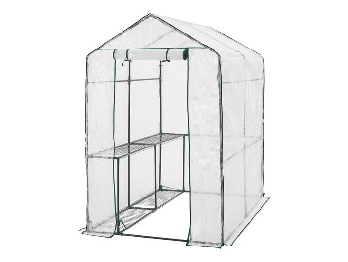 [en.casa] Gewächshaus Oosterhout, Transparent, Weiß, Kunststoff, 120x190x186 cm, Gartenzubehör, Gewächshäuser