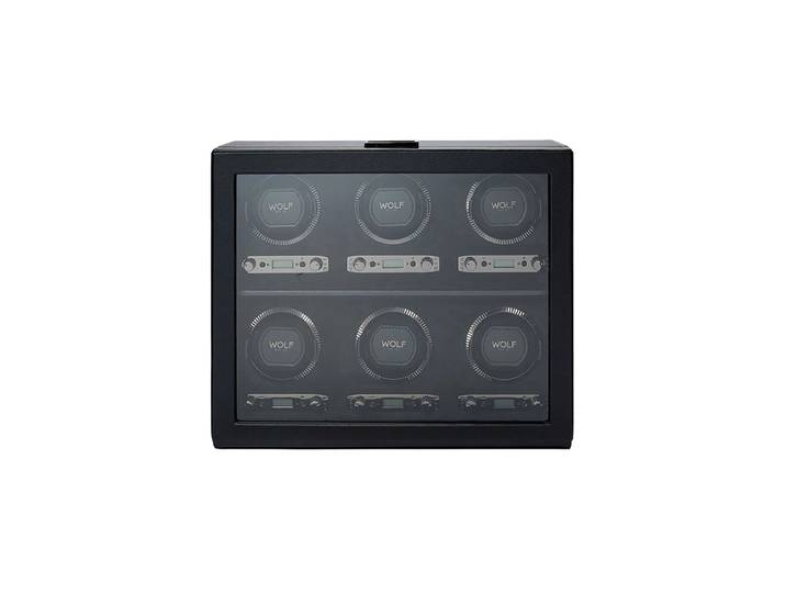 Uhrenbeweger „British Racing Watch Winder“ für 6 Armbanduhren Leder Schwarz WOLF