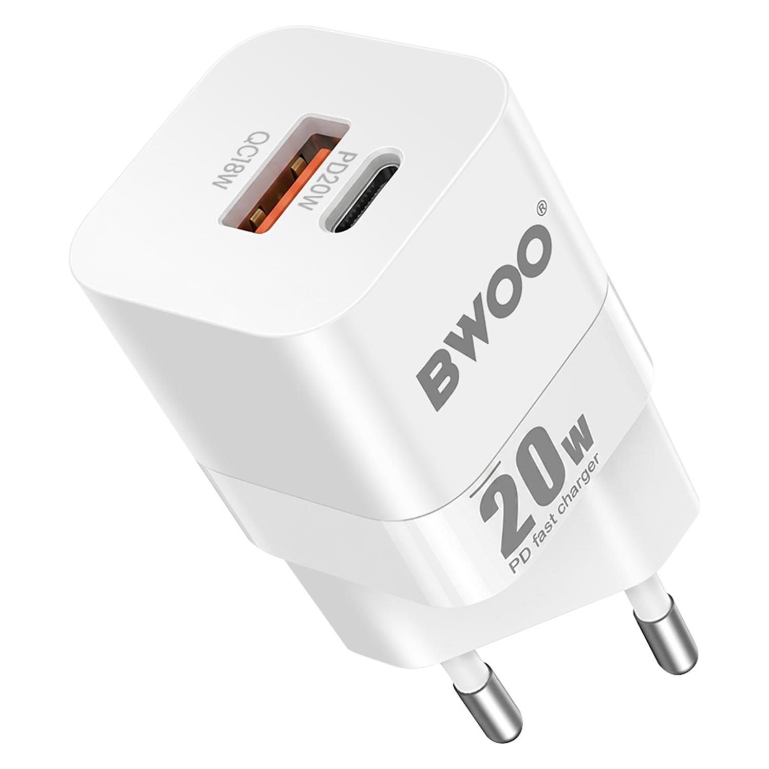 Bwoo 20W Mini-Wandladegerät CDA156 USB-C, USB-A (20 W, 2 Ports) (CDA156)