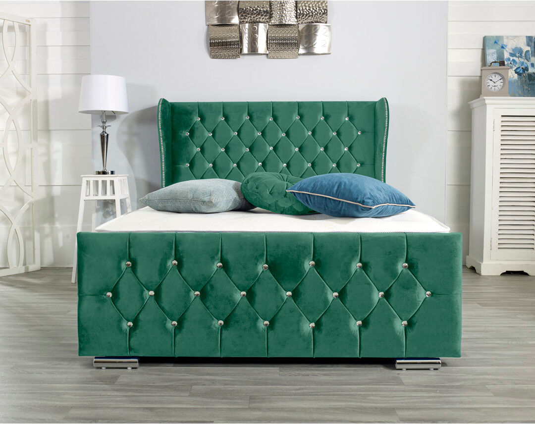 Wayfair Sleep Lamberton Upholstered Bed Frame Green European Double (140 x 200 cm)