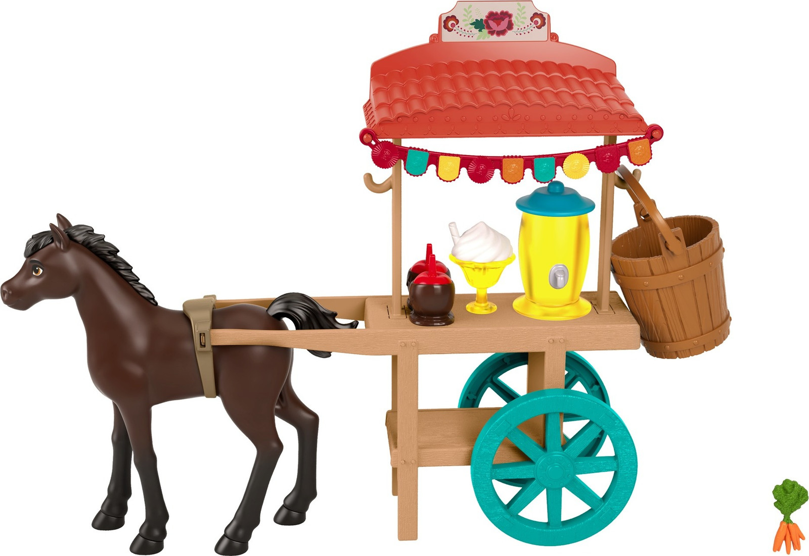 Spirit Festival stand met snacks en een pony