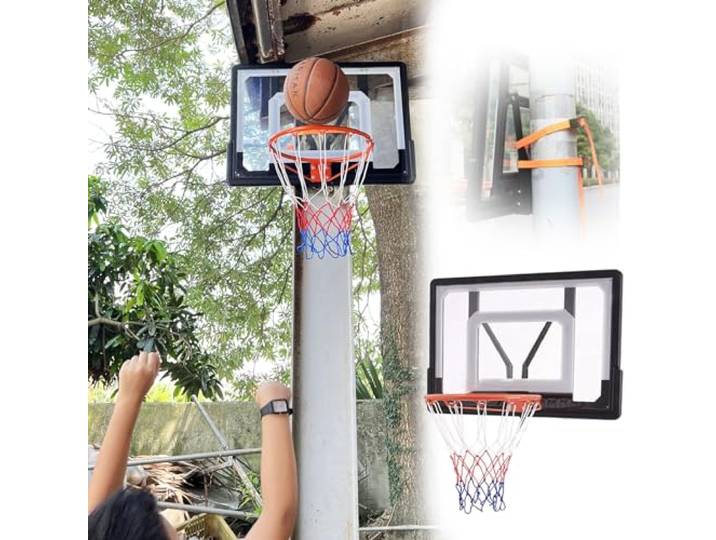 NUNETH Basketballkorb 80 X 58 cm Großer Hängender Basketballkorb und Tore mit Riemen/Haken, PVC-Basketball-Rückwand- und Felgenset, zur Montage an Runden, Vertikalen Masten, Bäumen und Zäunen