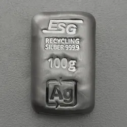 Silberbarren 100g ESG gegossen Recyclingsilber