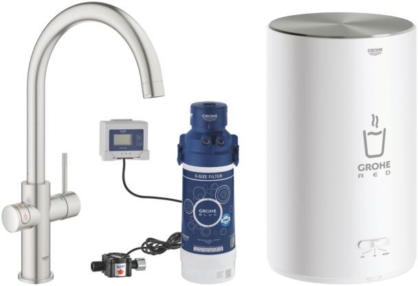 Grohe Red Duo Küchenarmatur 30083DC1 supersteel, M-Size, C-Auslauf, mit Boiler