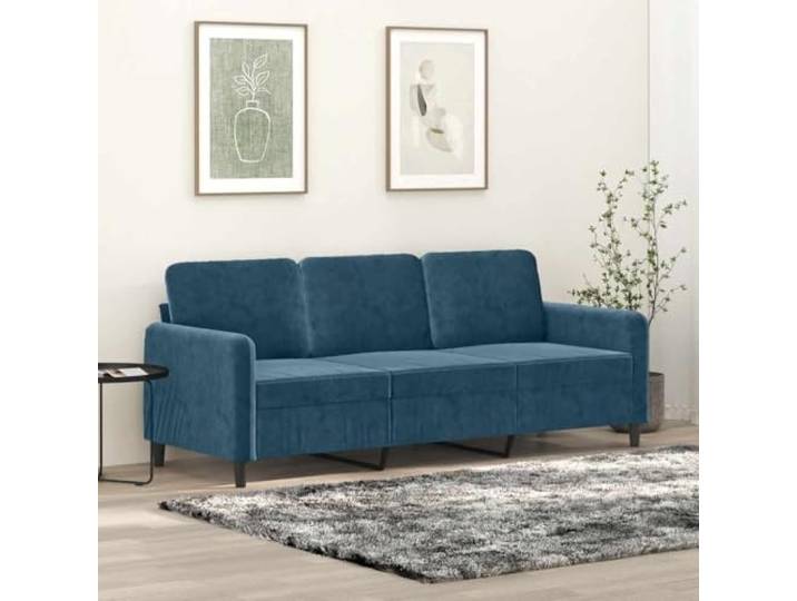 ZQQLVOO 3-Sitzer Samtsofa Blau 180 cm Metallgestell, Dick Polsterung, Modernes Design, 110 kg Pro Sitzplatz