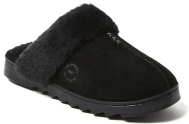 Women's Helena Genuine Suede Scuff by Dearfoams in Black (Size 8 M)