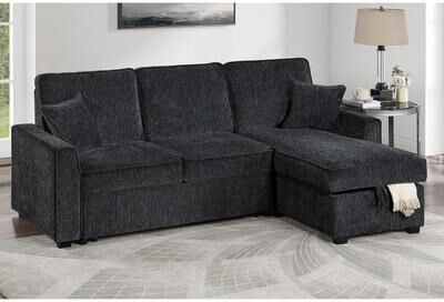 Esofastore Built In USB 2pc Convertible Sectional Black Finish Tapered Legs