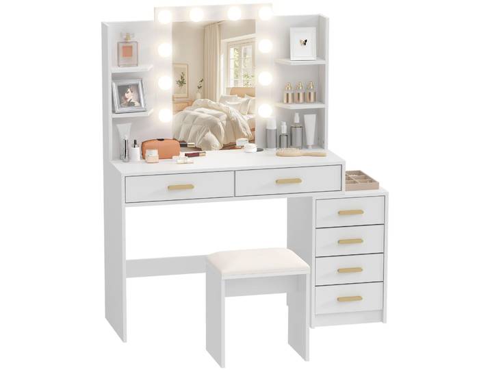 HOMCOM Schminktisch mit LED-Beleuchtung, 3 einstellbare Lichtfarben und Hocker