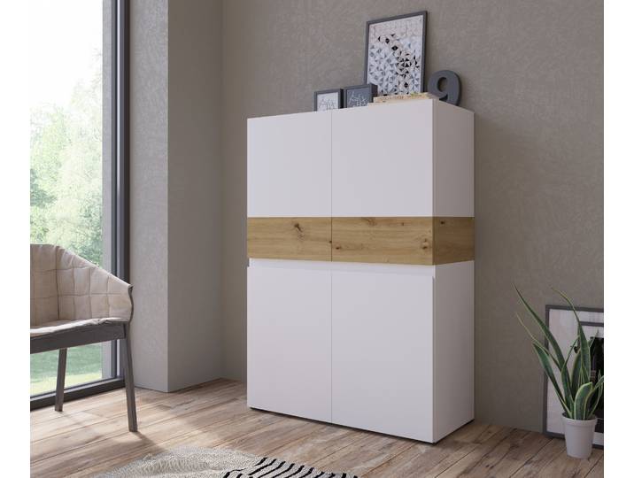Highboard HOME AFFAIRE Rimini , braun (alpinweiß, artisan eiche), B:89,9cm H:129,4cm T:40cm, Holzwerkstoff, Sideboards, Highboard, Höhe 129 cm